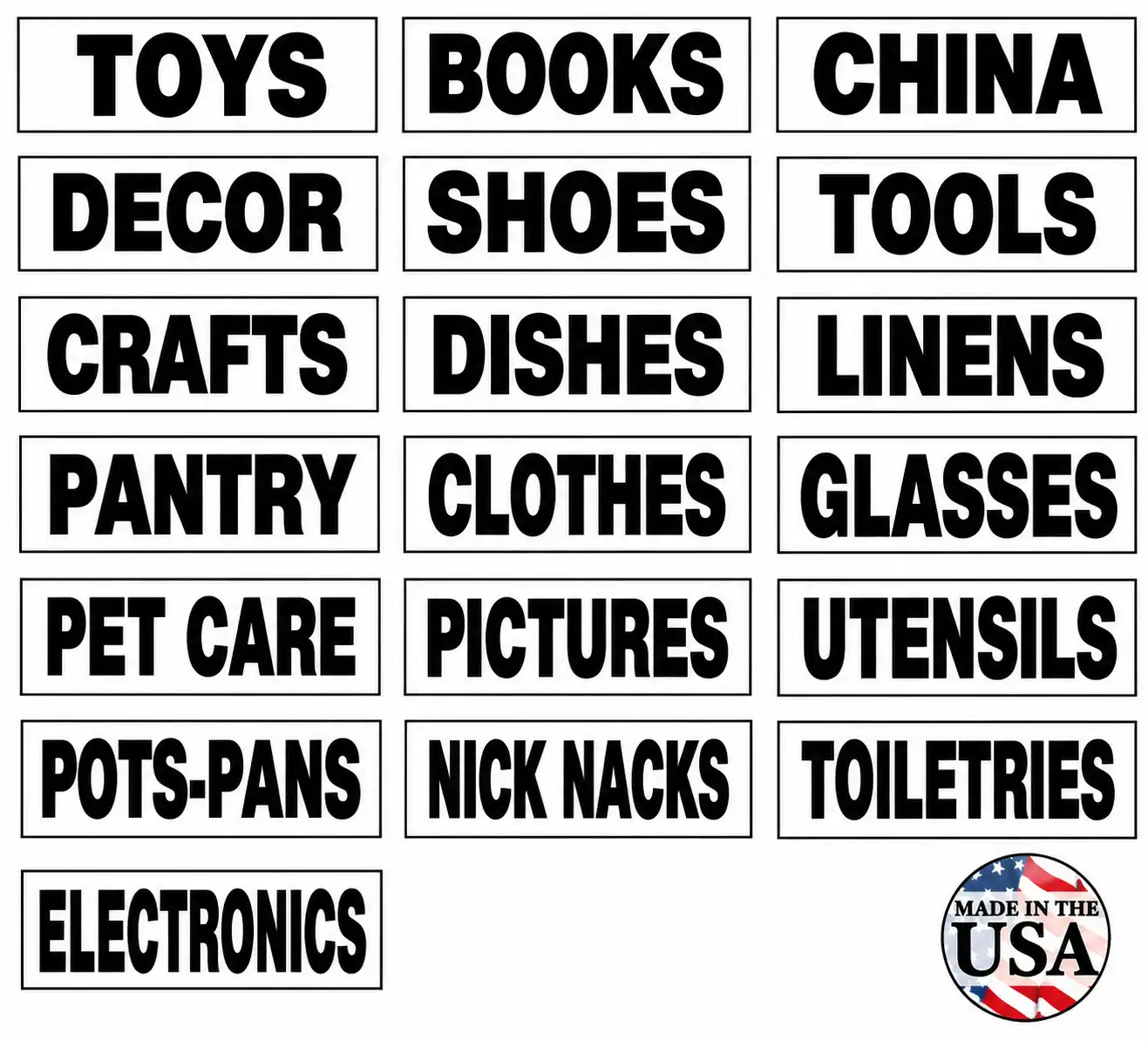 TAG-A-ROOM box content labels